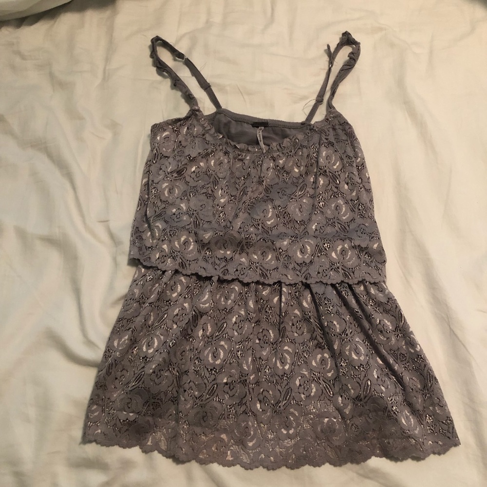 Gray laced layered tank top